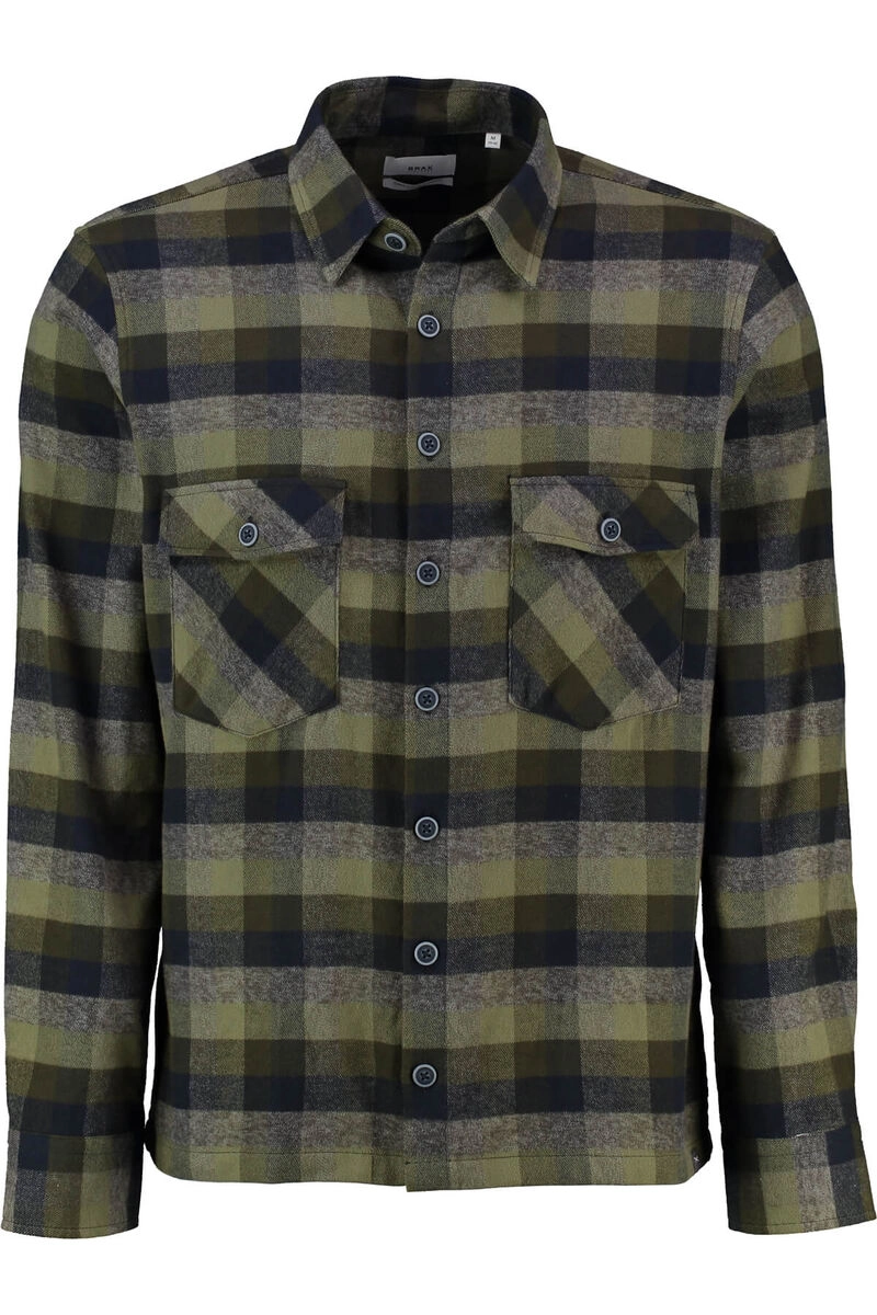 BRAX Flanell Hemd Kay grün kariert Modern Fit Langarm