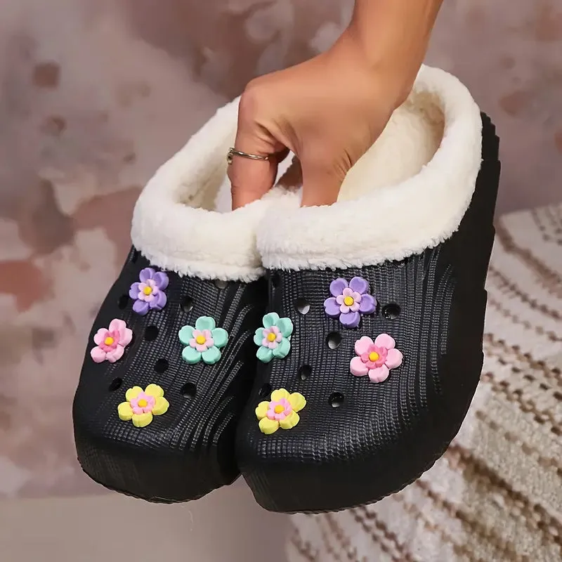 Damen Winter Clogs – Fleecegefüttert, Bequeme Hausschuhe für Drinnen