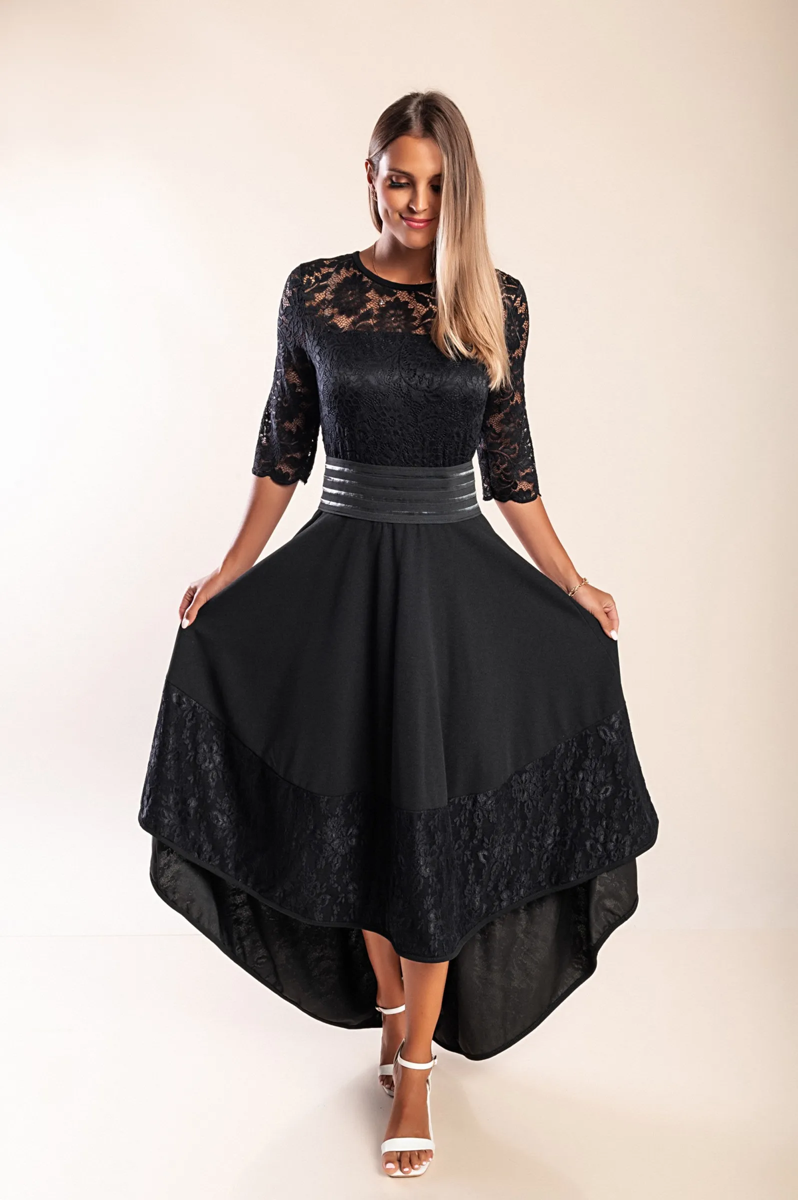 Elegantes Kleid mit Spitze Bianca, schwarz