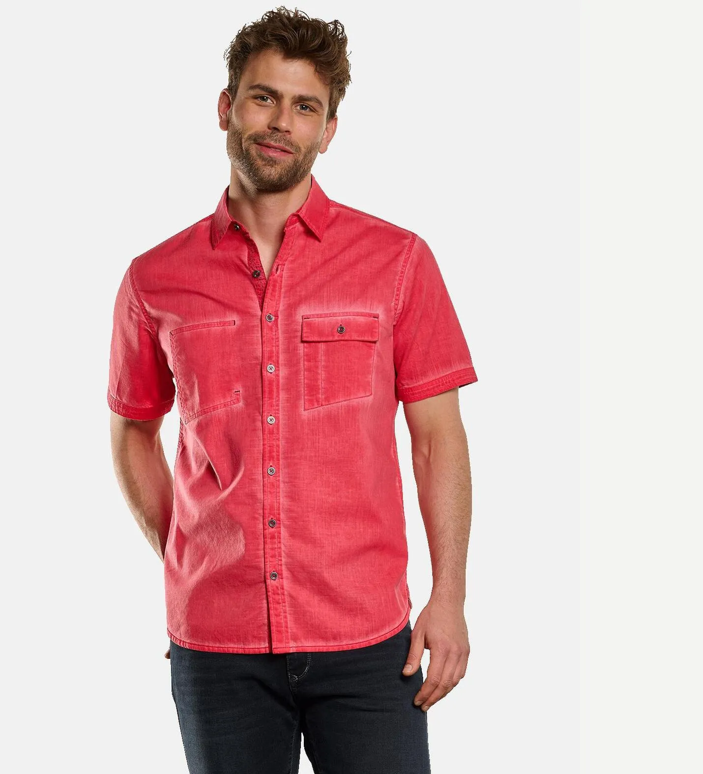 Herren engbers Kurzarm-Hemd uni in Rot kaufen 33041