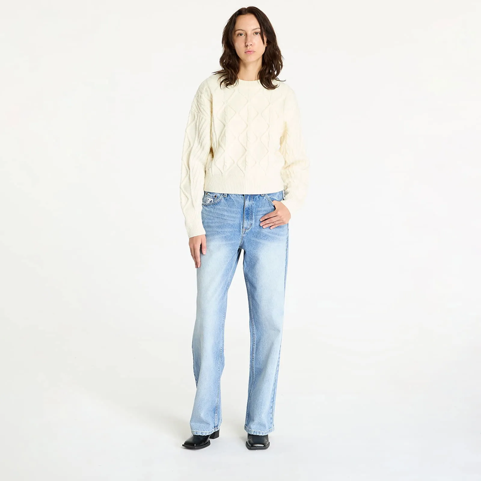 Pullover Wrangler Cable Knit Sweater Worn White 112356472