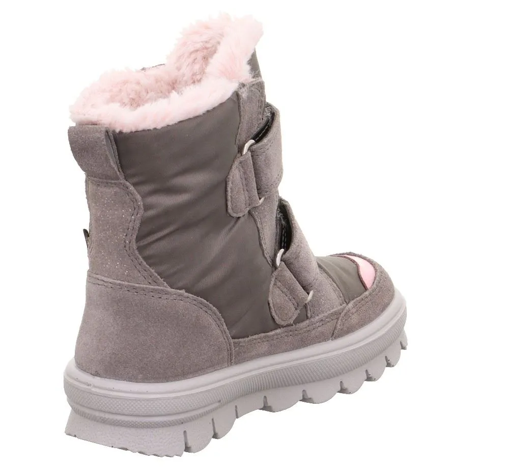superfit Kinder Winterstiefel FLAVIA Warmfutter Gore-Tex Rauhleder Klettverschluss GRAU/ROSA 1-000216-2000